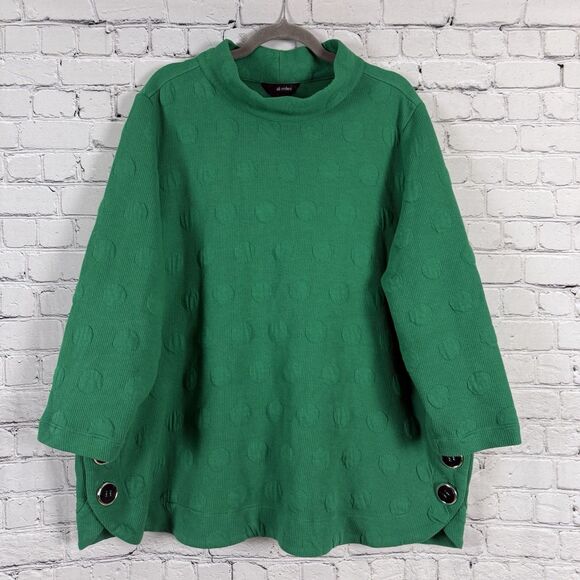 Ali Miles Green Textured Tunic Sweater Mock Neck Top Womens Plus 1X Lagenlook - Picture 1 of 10
